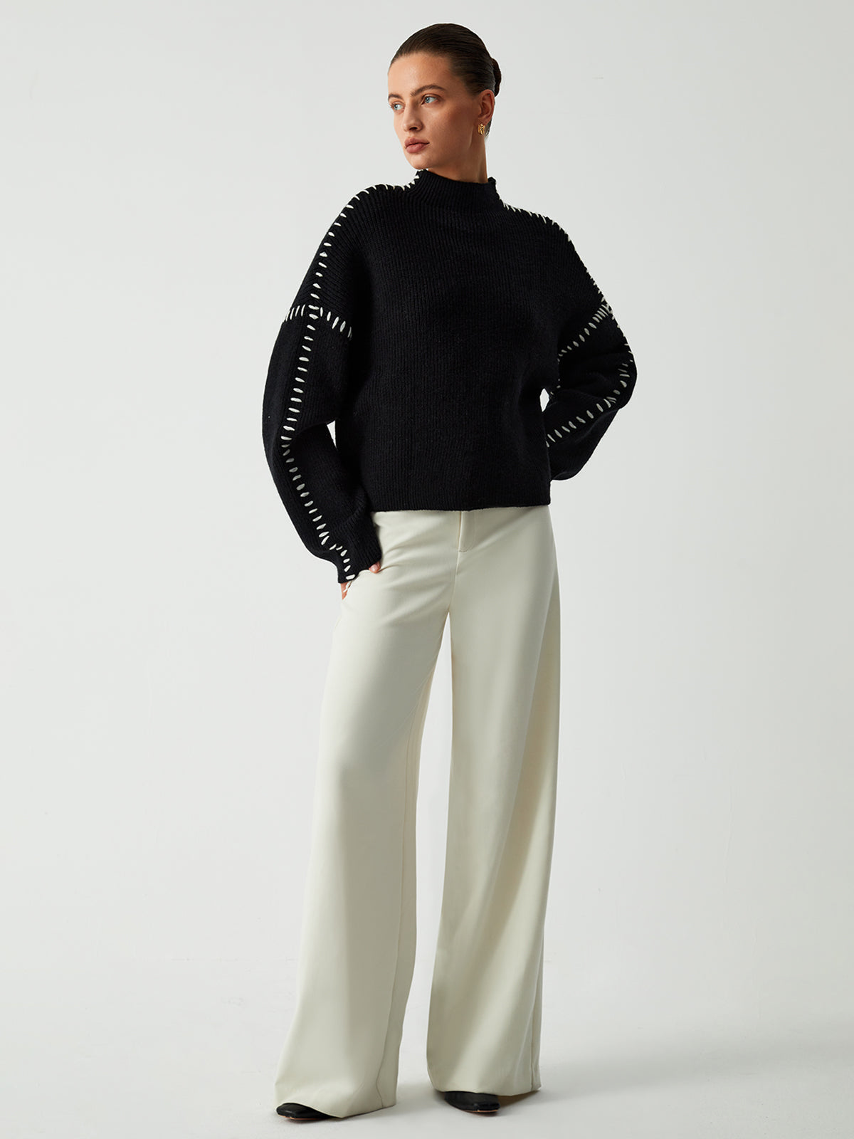 Alma | Oversizowy sweter Dolcevita z pikowanymi detalami
