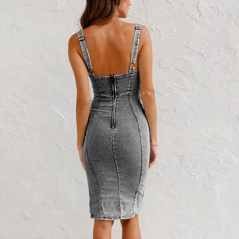 Taven | Dopasowana Sukienka Denim na Ramiączkach – Bezwysiłkowa Elegancja i Komfort