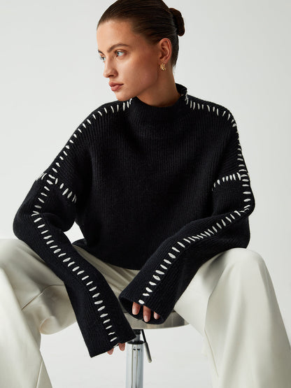 Alma | Oversizowy sweter Dolcevita z pikowanymi detalami