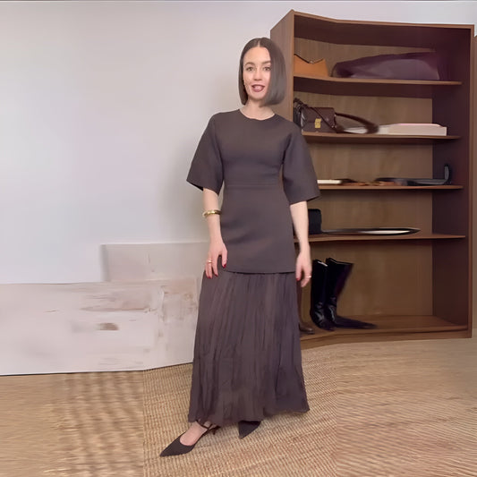 Astella - Elegancka długa sukienka patchworkowa